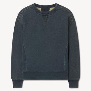 Indigo-Dipped Loopback Double V Crew Sweatshirt